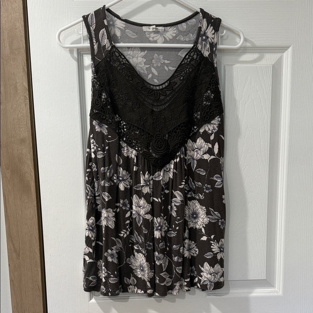 Maurices Charcoal and Cream Floral Blouse